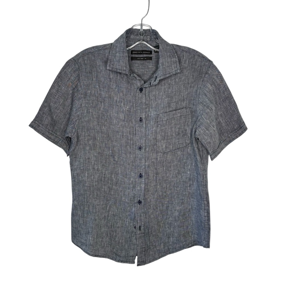 Saks Fifth Ave Blue 💯 Men’s Linen Shirt, short sleeves, chest pocket, Size Small - Picture 3 of 7